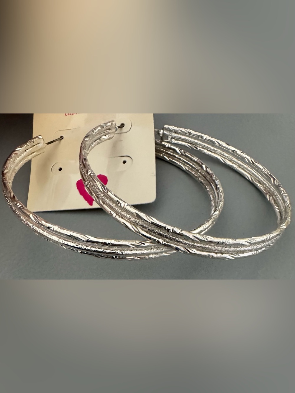 Silver Textured Hoop Earrings - Women Jewelry large